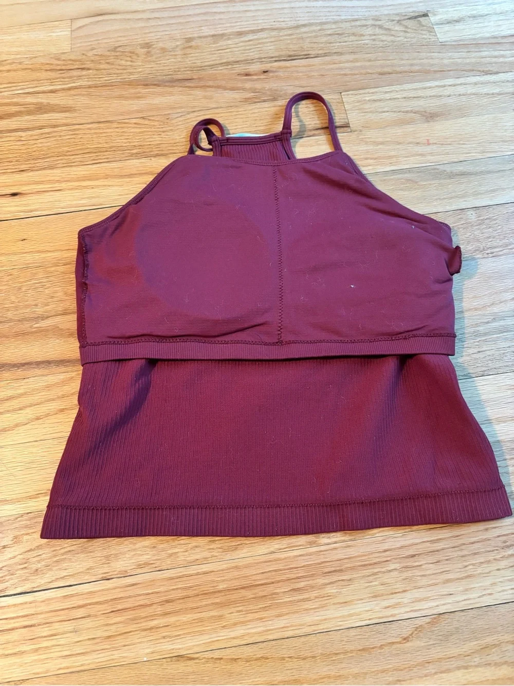Ribbed High-Neck cropped Top in Burgundy with built in bra